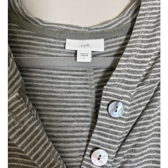 J. Jill Gray White Striped Hoodie Three Button Tunic Size Large - Picture 2 of 5
